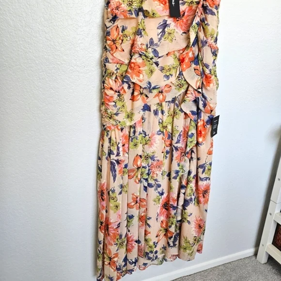 NWT Lulus | Stunning Soiree Blush Pink Floral Print Ruched Midi Dress Womens XL - Picture 7 of 10